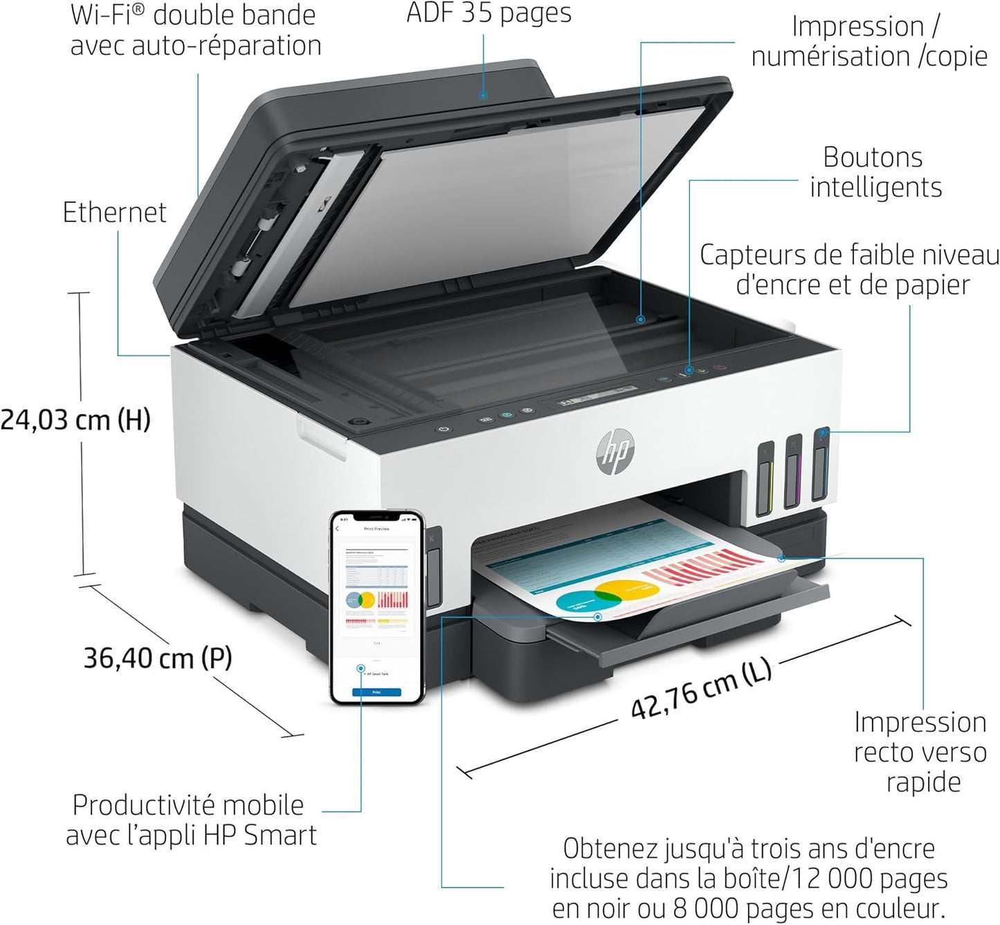 HP Smart Tank 7305 – Imprimante Jet d’Encre Couleur, Wi - Fi/Bluetooth, Duplex Automatique, Haut Volume, Réservoirs Rechargeables - imprimantes et scanners | DR CLICK Informatique