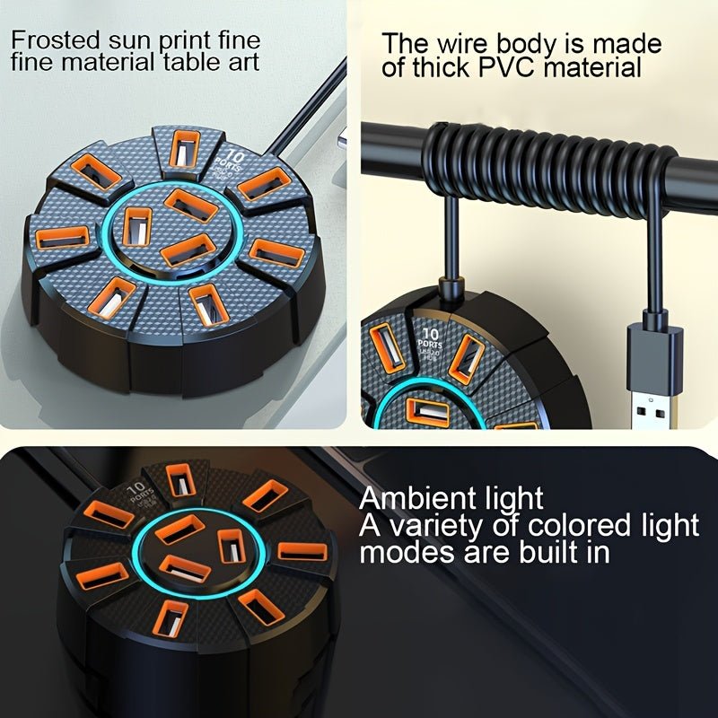 Hub USB 2.0 à 10 ports avec LED – Répartiteur USB alimenté - Hub USB | DR CLICK Informatique