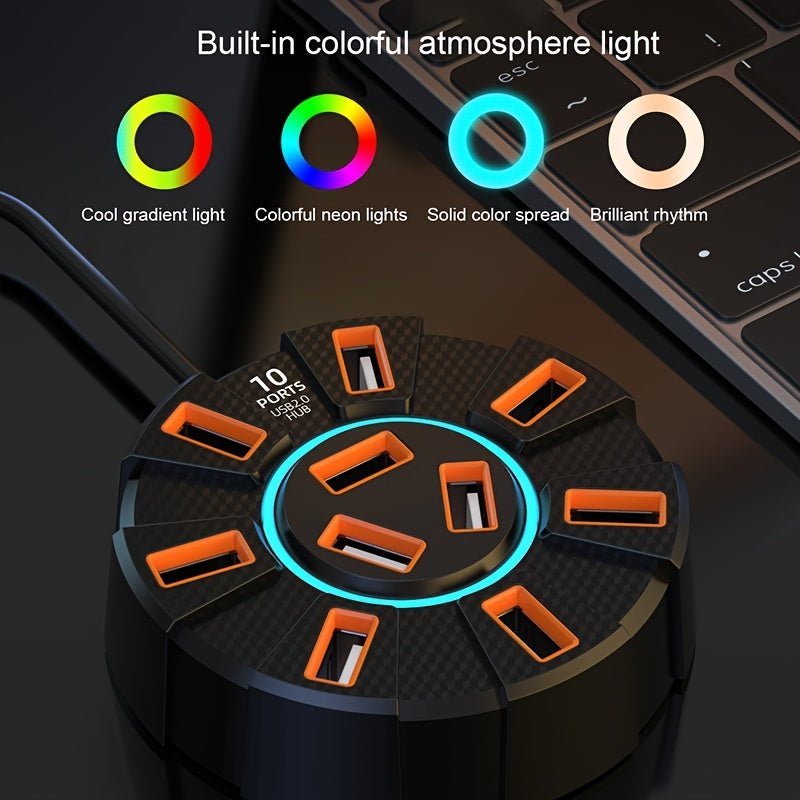 Hub USB 2.0 à 10 ports avec LED – Répartiteur USB alimenté - Hub USB | DR CLICK Informatique