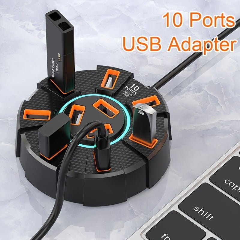 Hub USB 2.0 à 10 ports avec LED – Répartiteur USB alimenté - Hub USB | DR CLICK Informatique