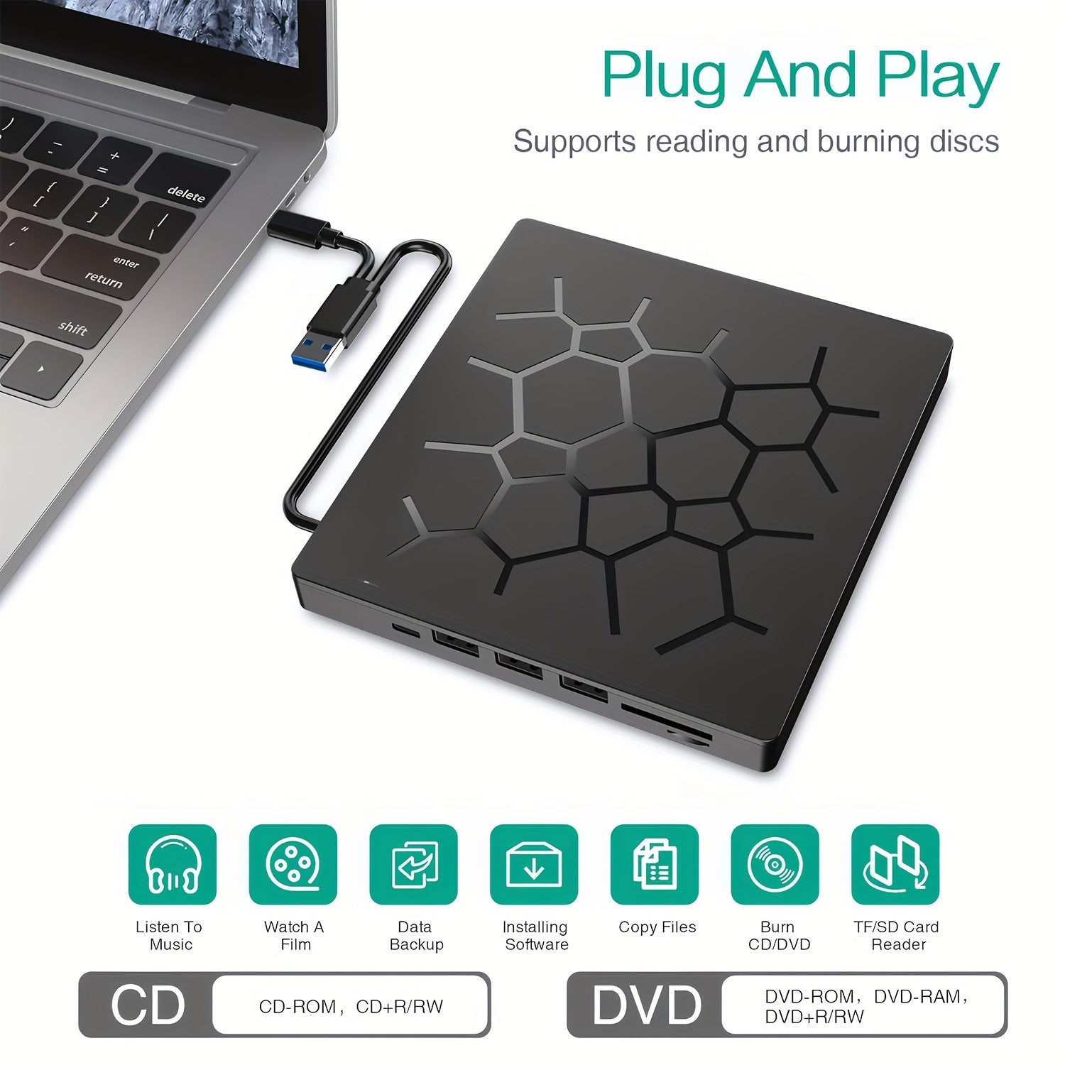 Lecteur CD/DVD externe 8 - en - 1 avec double interface USB 3.0 - Type - C - Lecteurs et accessoires multimédia | DR CLICK Informatique