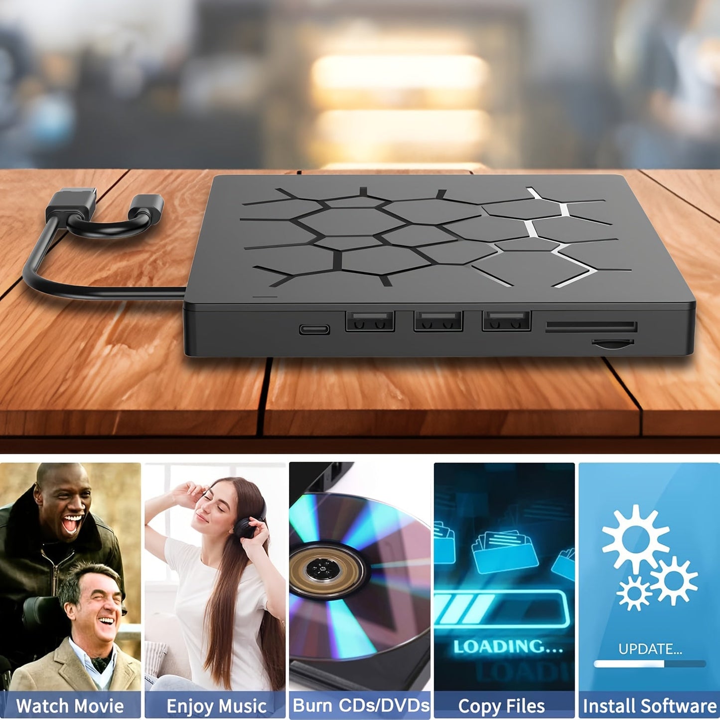 Lecteur CD/DVD externe 8 - en - 1 avec double interface USB 3.0 - Type - C - Lecteurs et accessoires multimédia | DR CLICK Informatique