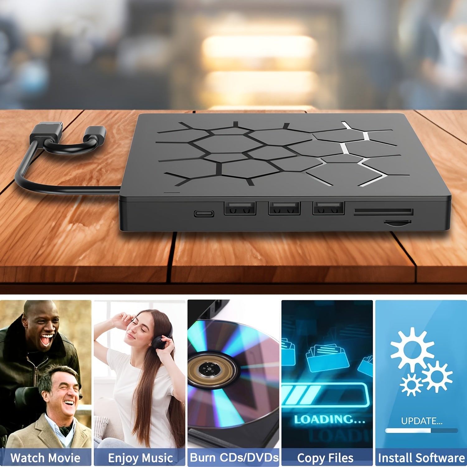 Lecteur CD/DVD externe 8 - en - 1 avec double interface USB 3.0 - Type - C - Lecteurs et accessoires multimédia | DR CLICK Informatique