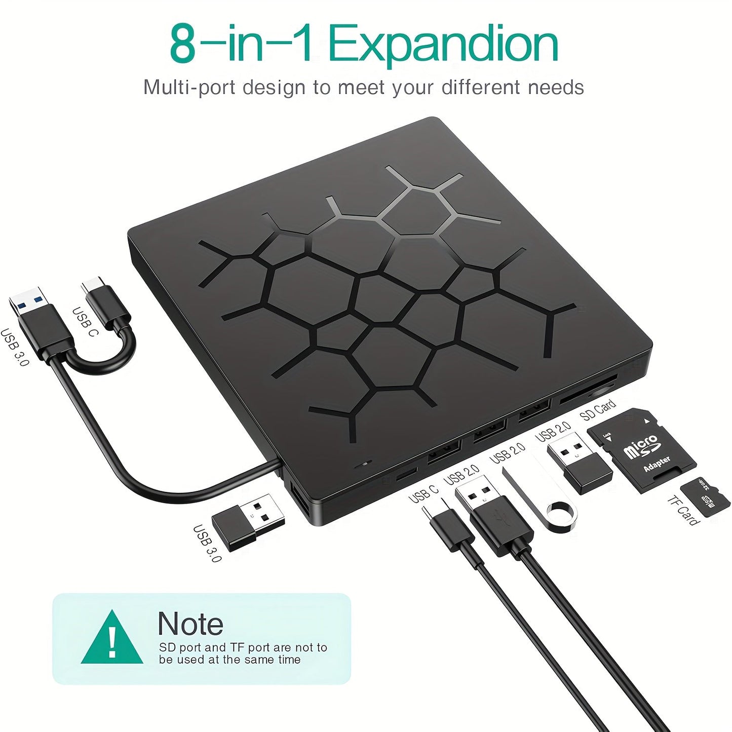 Lecteur CD/DVD externe 8 - en - 1 avec double interface USB 3.0 - Type - C - Lecteurs et accessoires multimédia | DR CLICK Informatique