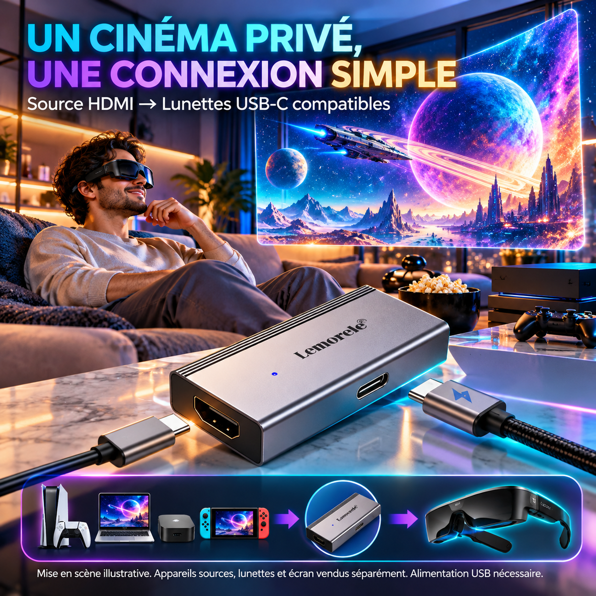 Adaptateur Lemorele HDMI vers USB-C — cinema