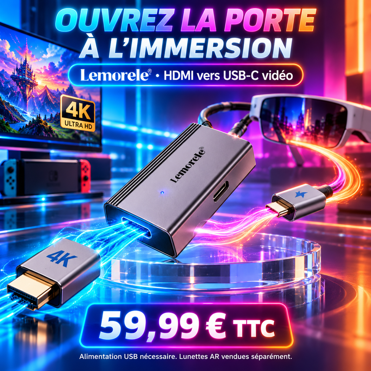 Adaptateur Lemorele HDMI vers USB-C — futur