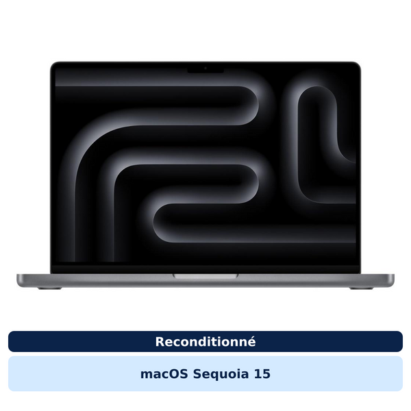 Apple MacBook Pro M3 (2023) – 8 Go RAM, SSD 512 Go – Reconditionné – vue de face ouverte