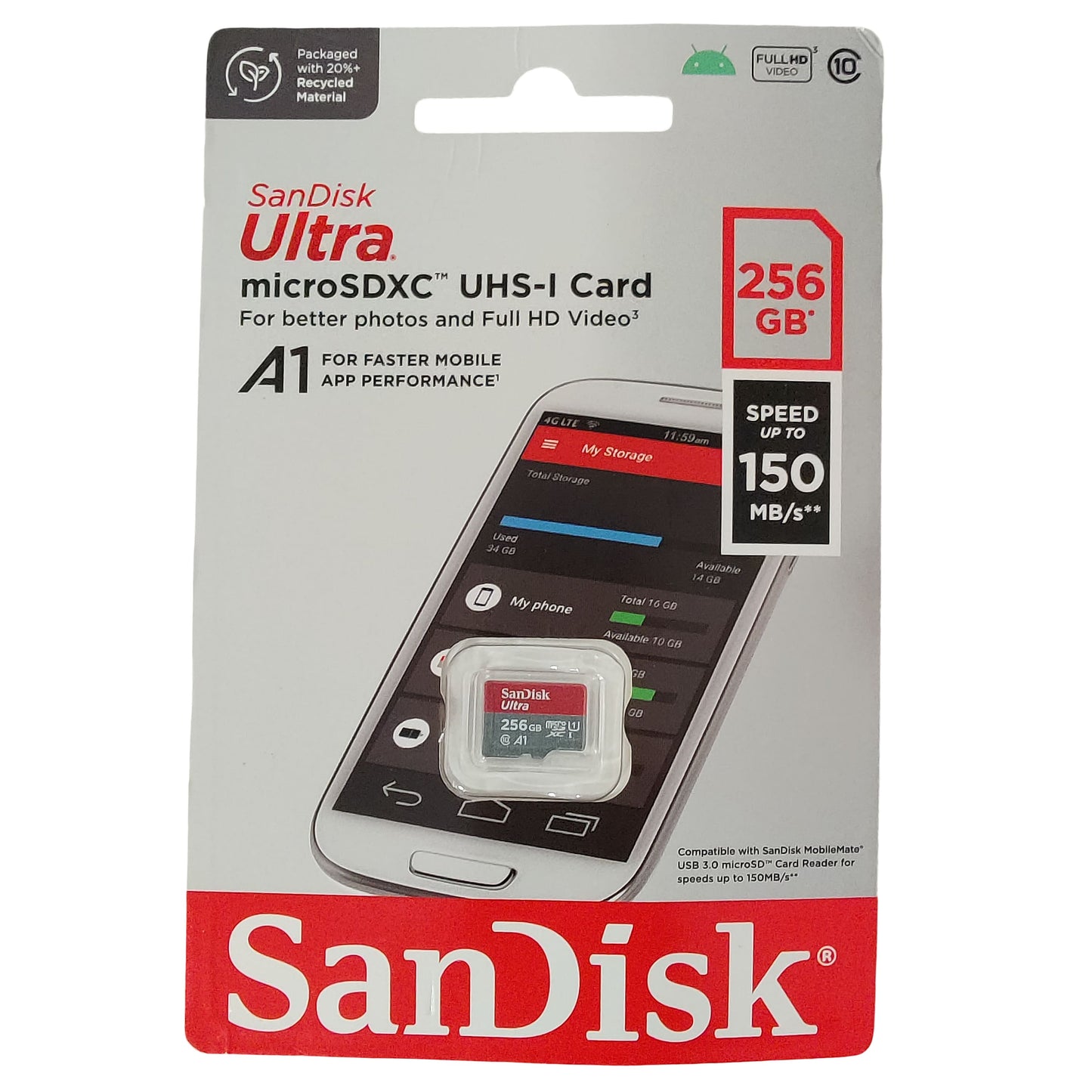 Carte microSD SanDisk Ultra 256 Go UHS-I A1 jusqu’à 150 Mo/s