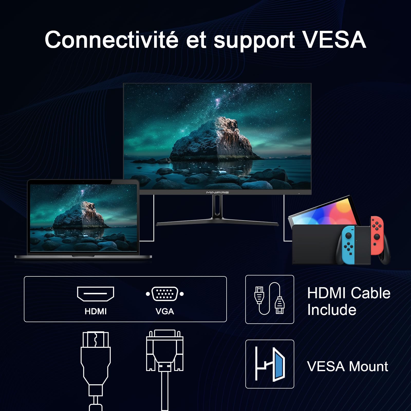 Minifire Écran PC Gaming 22 Pouces FHD (1920 x 1080), IPS, 75Hz, VGA et HDMI - Ecran ordinateur | DR CLICK Informatique