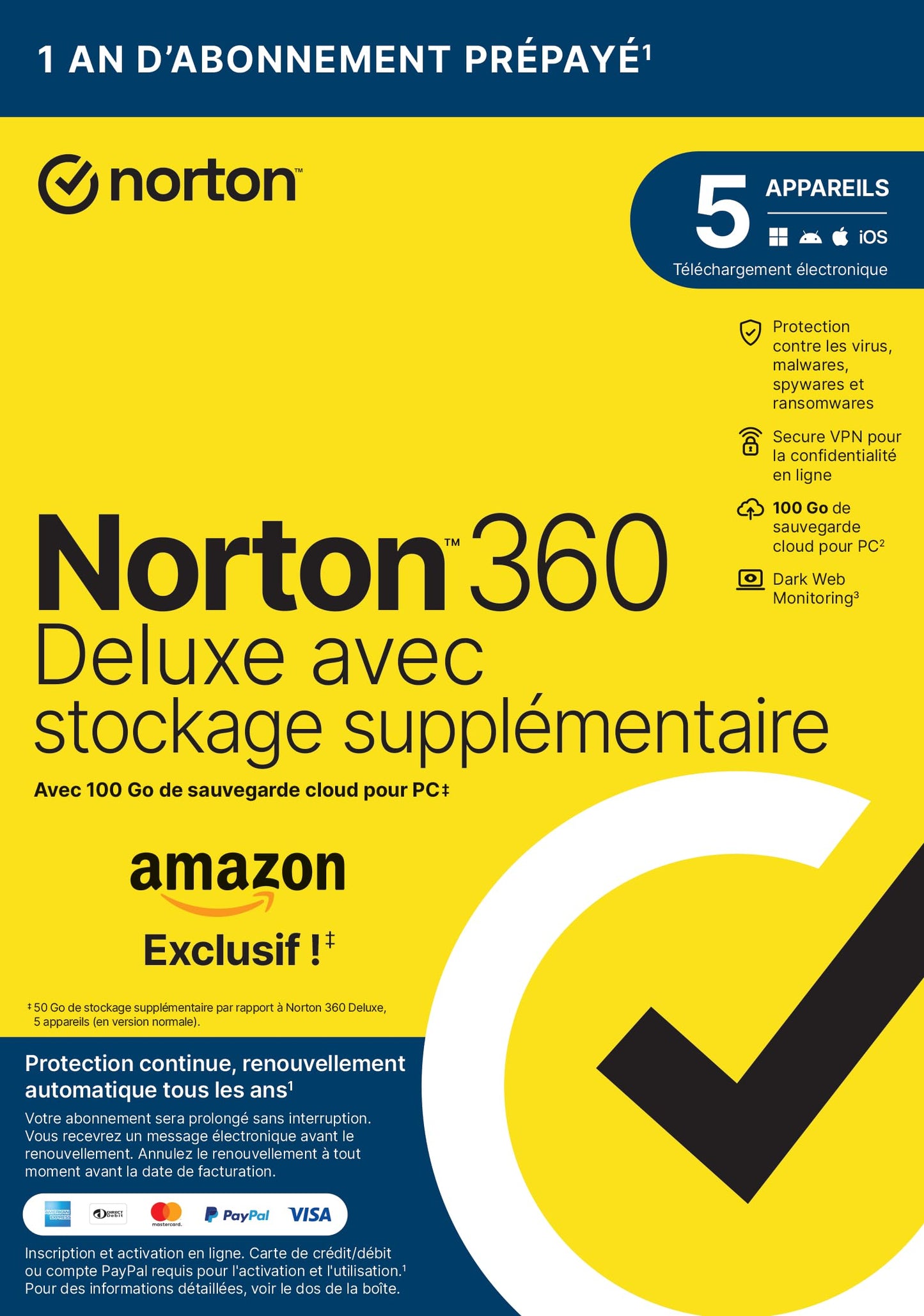 Boîte Norton 360 Deluxe – Protection antivirus pour 5 appareils