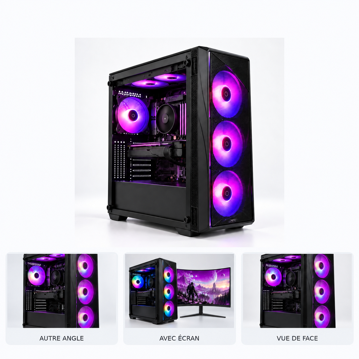 PC Gaming Ryzen 5 5600X reconditionné, boîtier MSI MAG Forge 120A Airflow, trois ventilateurs avant RGB violets