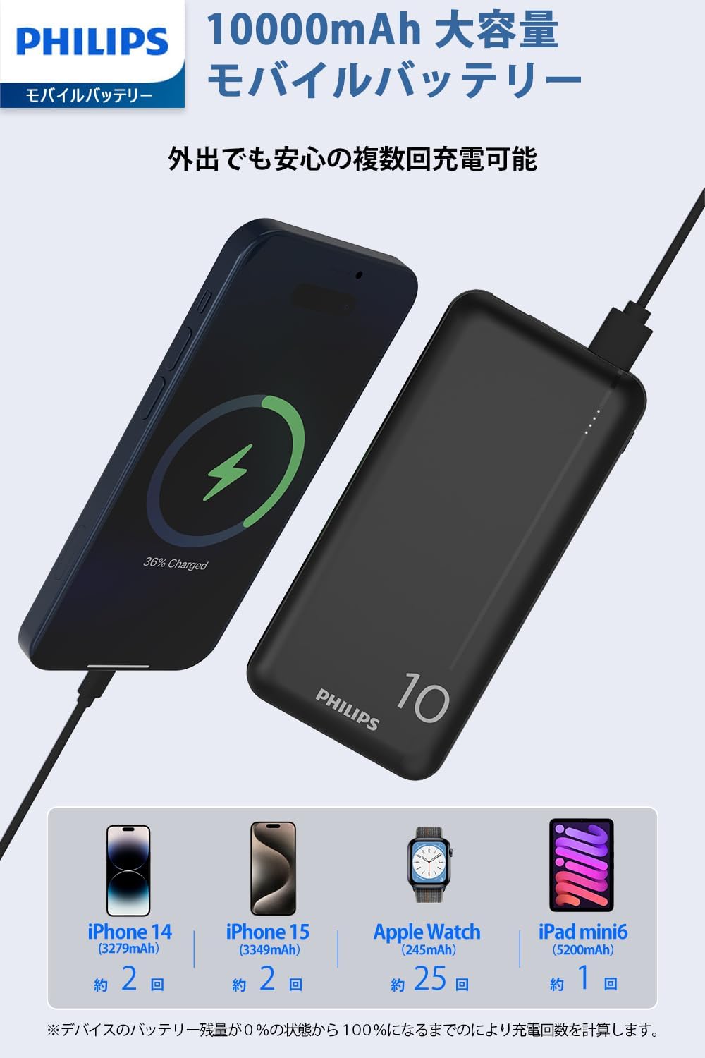 PHILIPS Powerbank de 10 000 mAh avec Ports d'entrée USB A et USB - C Doubles, Noir - Câbles & accessoires | DR CLICK Informatique