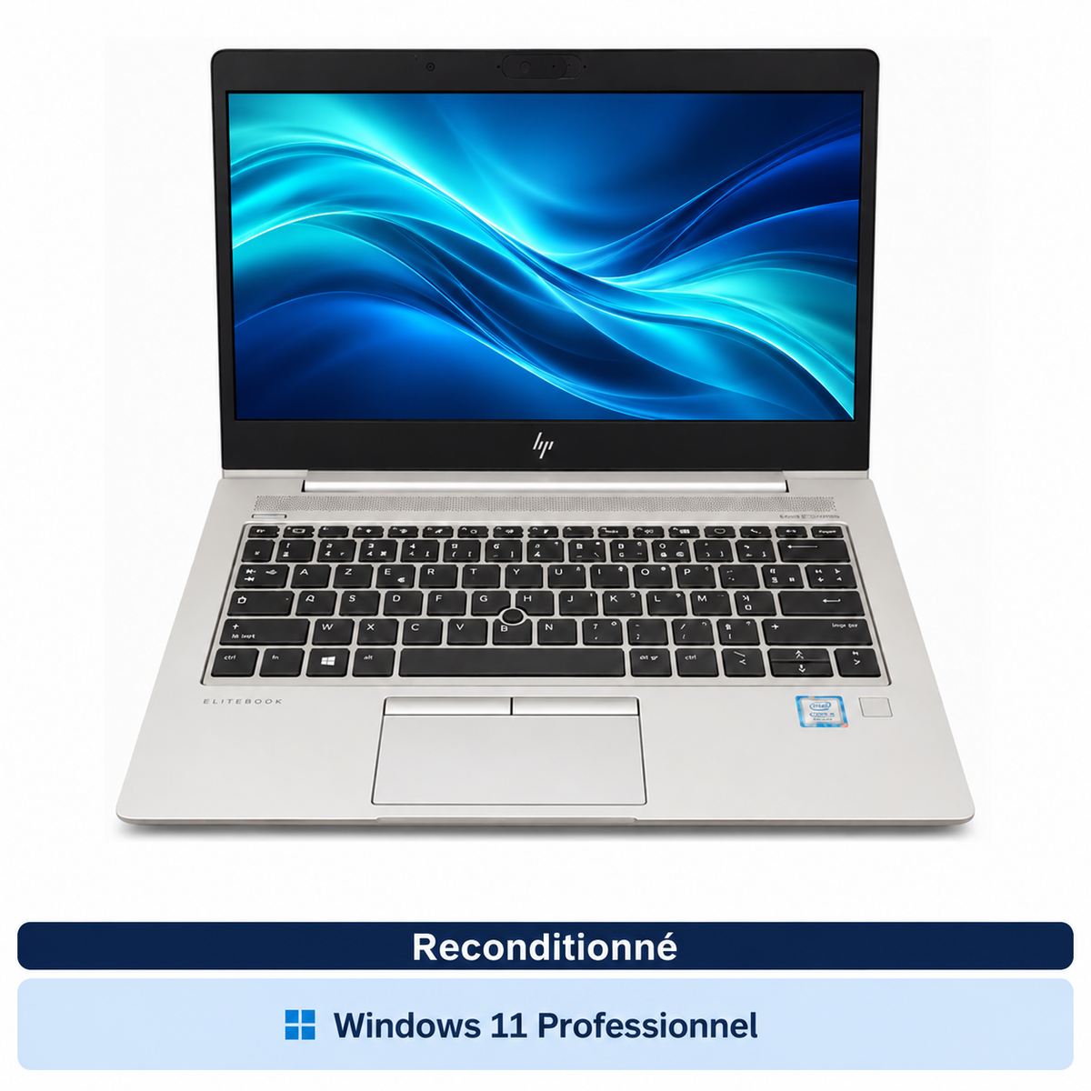 HP EliteBook 830 G6 – i5-8265U, 8Go RAM, SSD 256Go (Reconditionné) — vue de face, nouveau fond d’écran