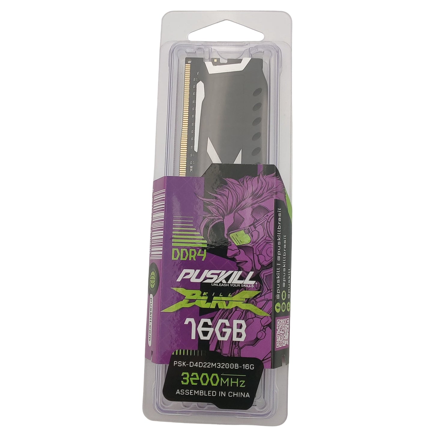 Barrette mémoire Puskill DDR4 16Go 3200MHz packaging violet