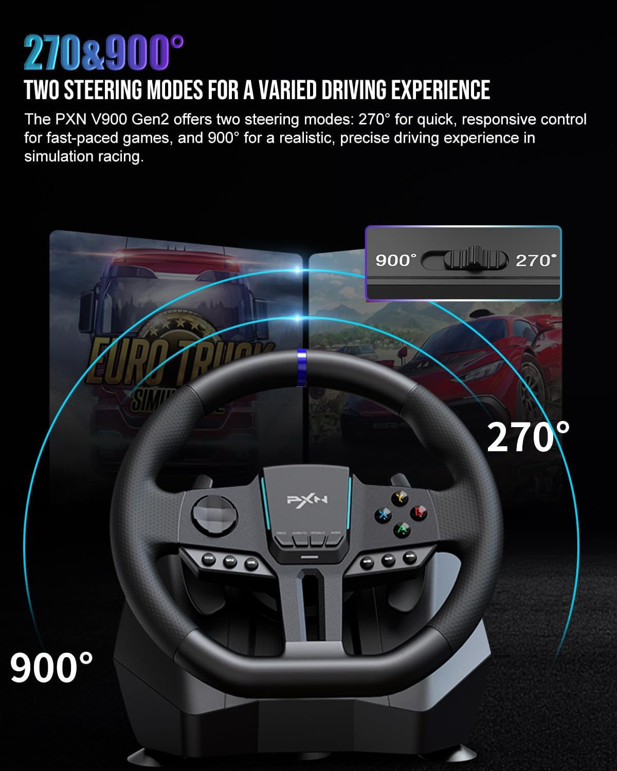 PXN V900 Gen2 – Volant de Course 270°/900° avec Pédales Hall, Vibration, RGB, USB 16 bits – PC, Xbox, PS4, PS3, Switch - Accessoires gaming | DR CLICK Informatique