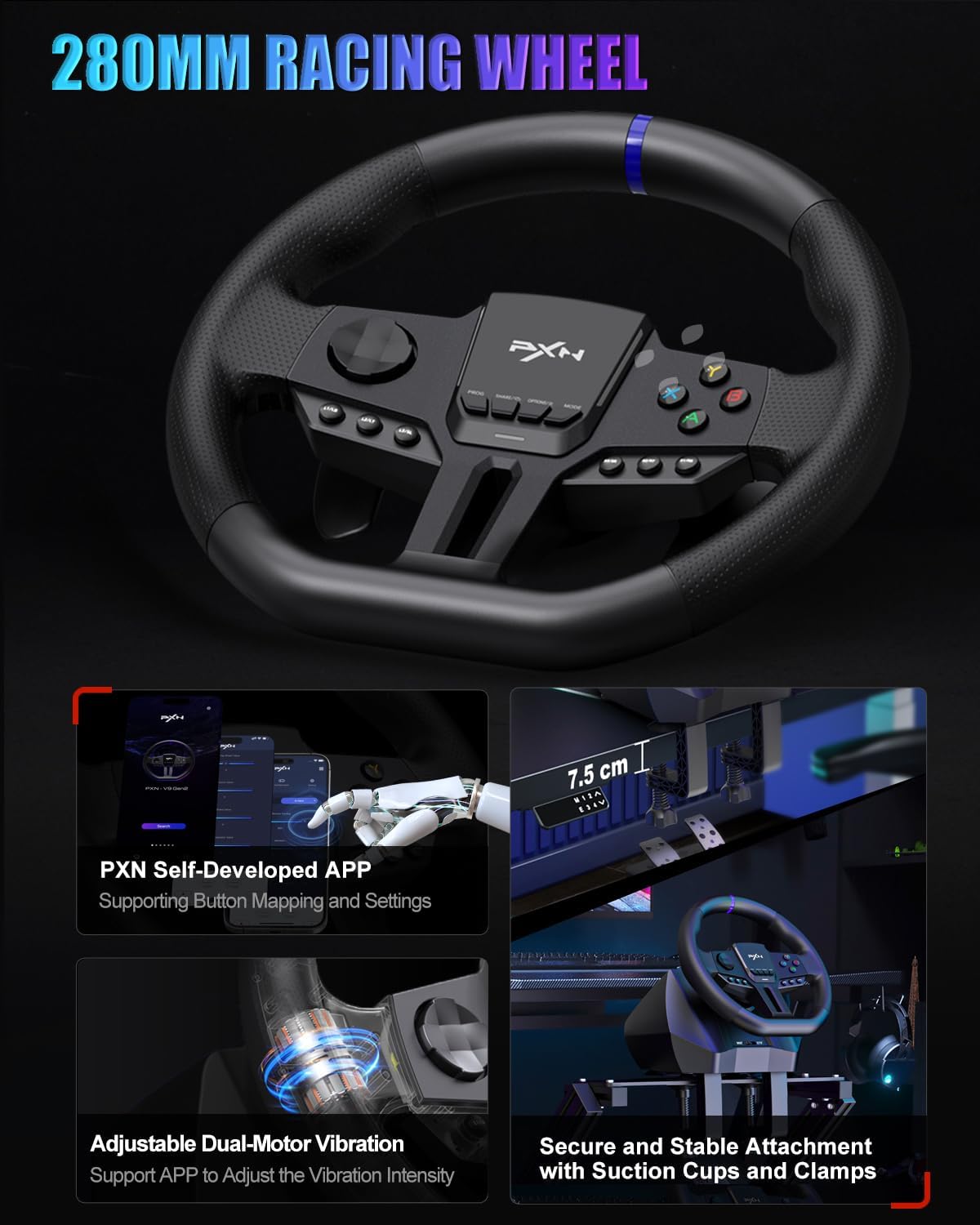 PXN V900 Gen2 – Volant de Course 270°/900° avec Pédales Hall, Vibration, RGB, USB 16 bits – PC, Xbox, PS4, PS3, Switch - Accessoires gaming | DR CLICK Informatique