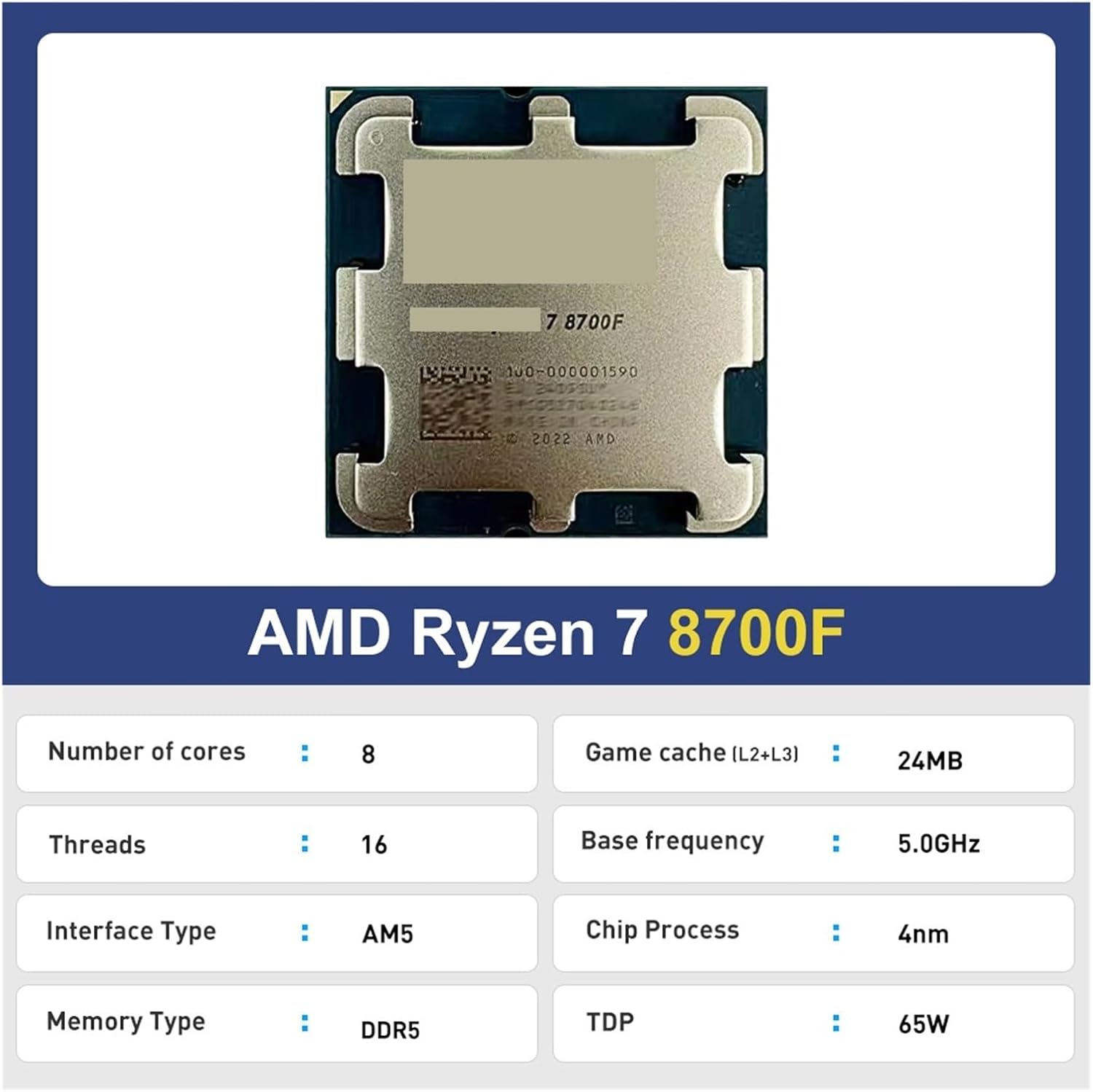 Ryzen 7 8700F 8 cœurs 16 Threads 5,0 GHz 4 nm DDR5 Socket AM5 TDP 65 mais sans Ventilateur - Processeur | DR CLICK Informatique