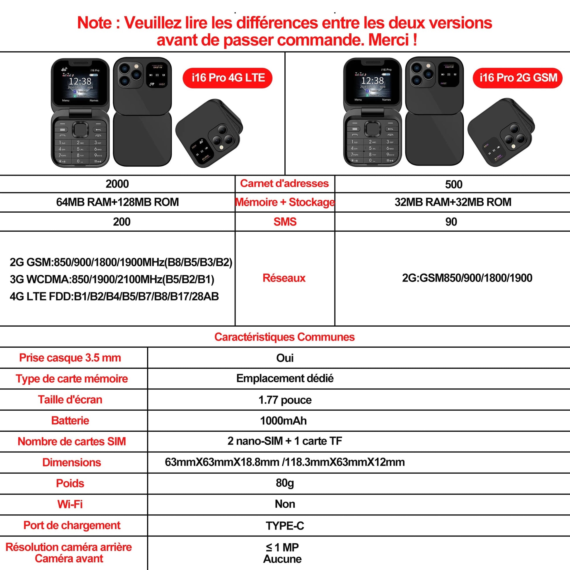 SERVO i16 PRO 4G LTE Foldable Mini Mobile Phone 2 SIM Card - Smartphones Android | DR CLICK Informatique