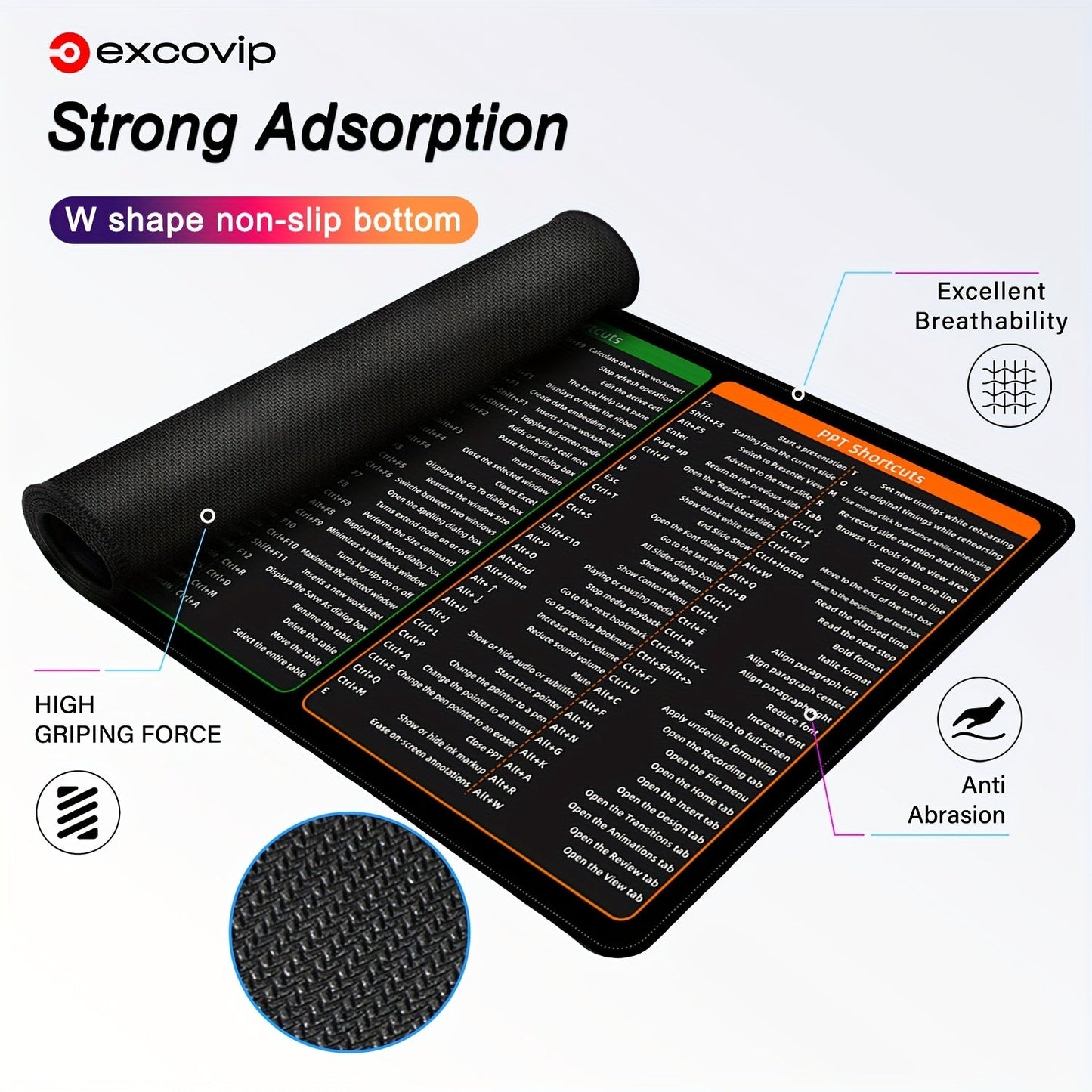 Tapis de souris EXCOVIP allongé antidérapant 80×30 / 90×30 cm - Clavier & souris | DR CLICK Informatique