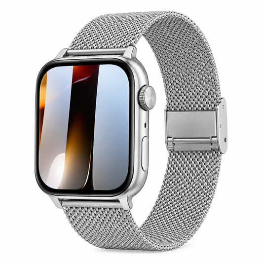 Montre connectée — bracelet milanais blanc, écran 2,01 pouces